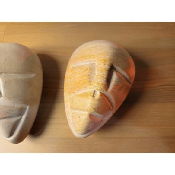 Pair of Hand-Carved Kenyan Soapstone Face Dishes – Carved Figurative Trinket - Picture 4 of 6